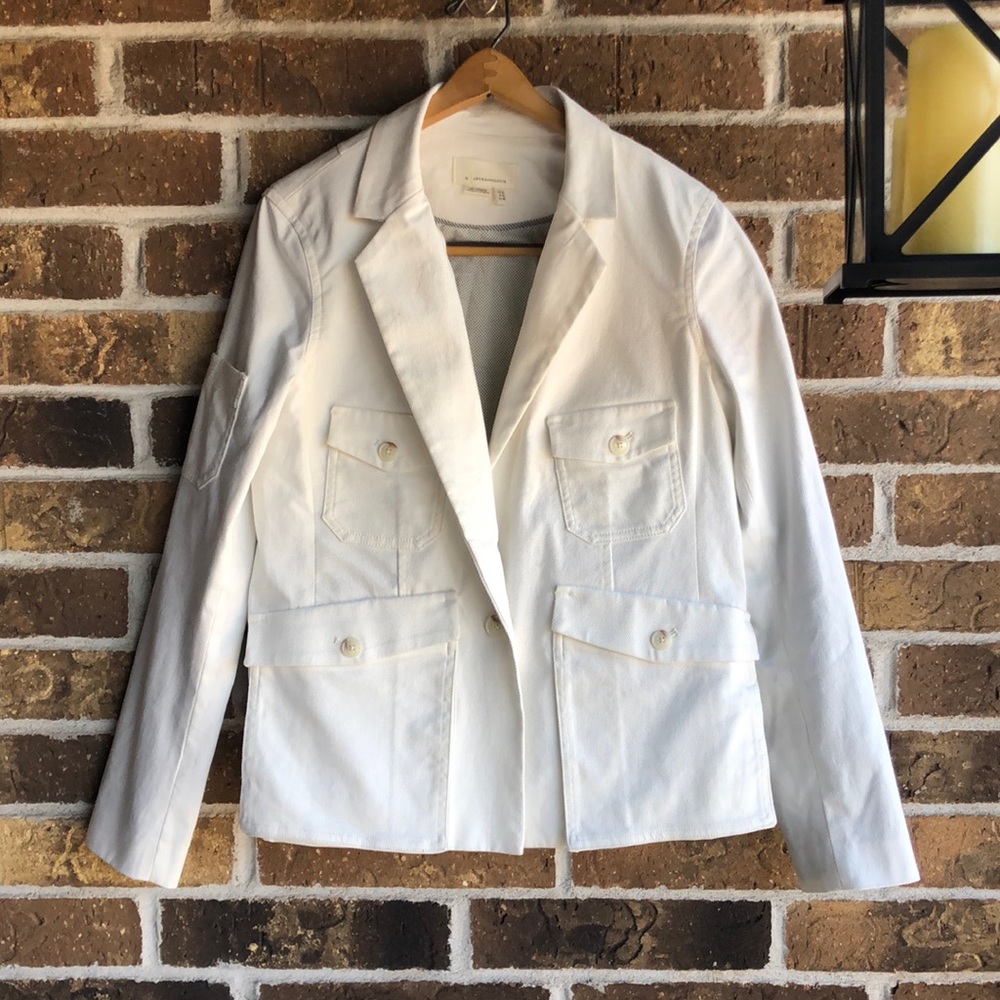 ANTHROPOLOGIE Jacket NEVE Blazer Utility White Cotton Twill Pockets Lined